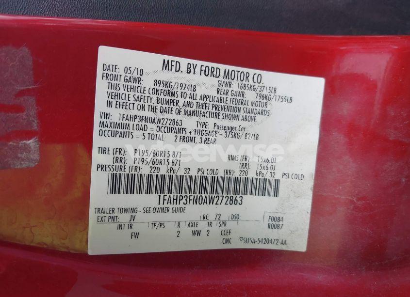 Photo 9 of 2010 Ford Focus SE (VIN 1FAHP3FN0AW272863)