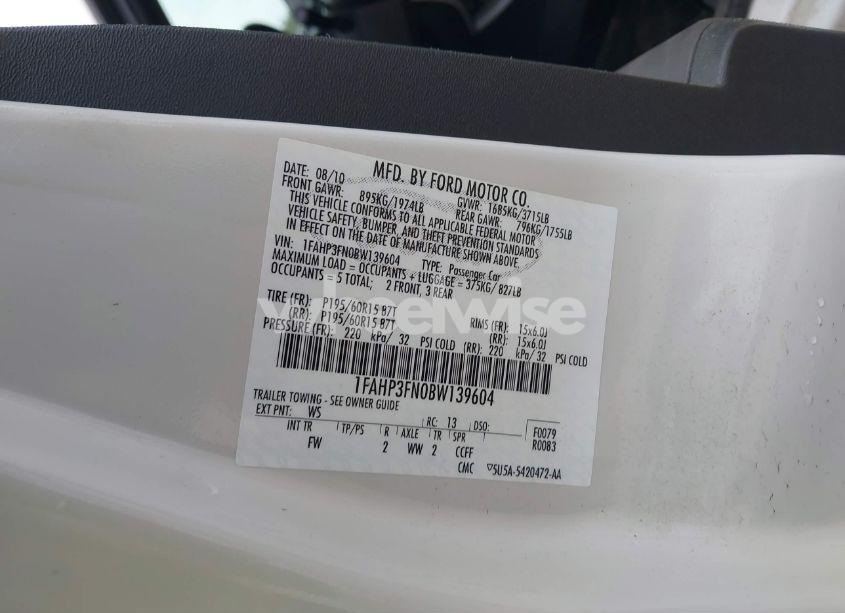 Photo 9 of 2011 Ford Focus SE (VIN 1FAHP3FN0BW139604)