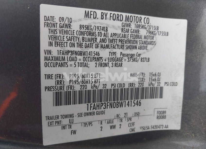 Photo 9 of 2011 Ford Focus SE (VIN 1FAHP3FN0BW141546)