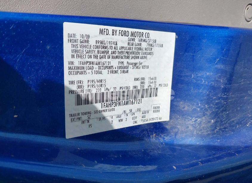 Photo 9 of 2010 Ford Focus SE (VIN 1FAHP3FN1AW167121)