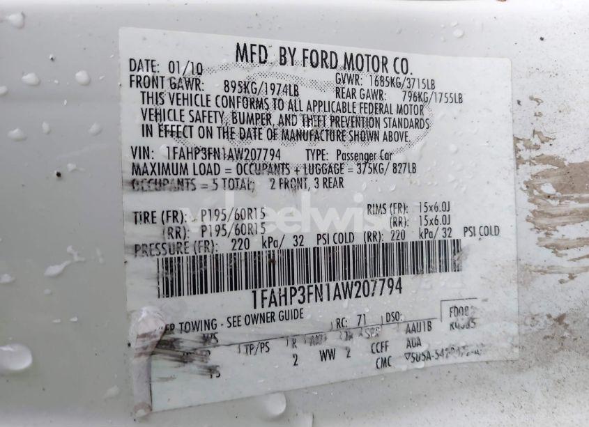 Photo 9 of 2010 Ford Focus SE (VIN 1FAHP3FN1AW207794)