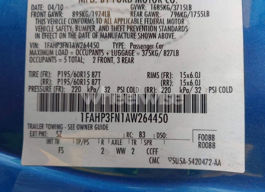 Photo 9 of 2010 Ford Focus SE (VIN 1FAHP3FN1AW264450)