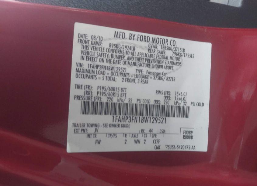 Photo 9 of 2011 Ford Focus SE (VIN 1FAHP3FN1BW129521)