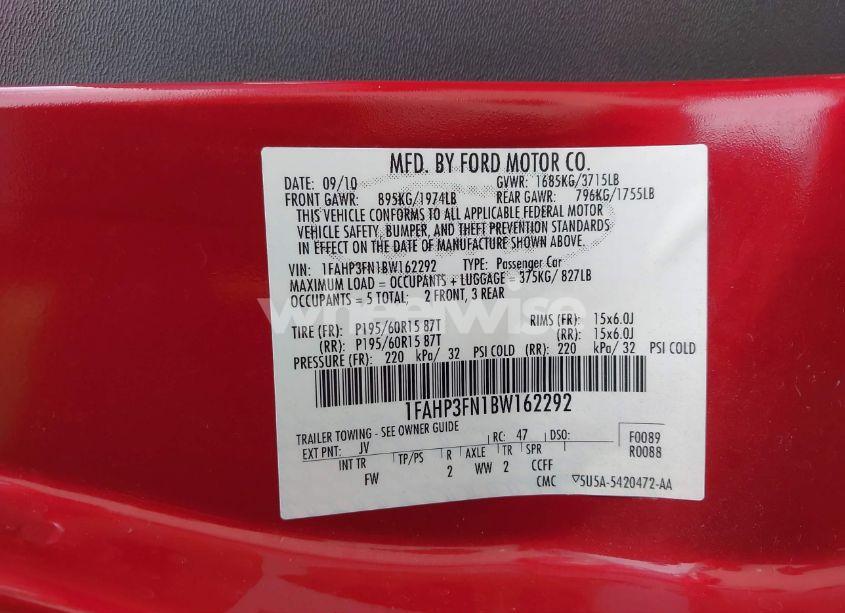 Photo 9 of 2011 Ford Focus SE (VIN 1FAHP3FN1BW162292)