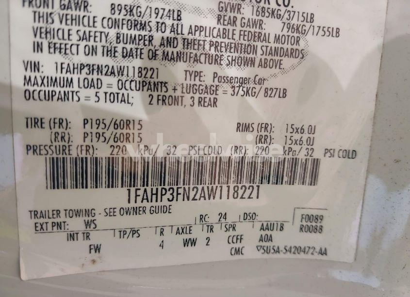 Photo 9 of 2010 Ford Focus SE (VIN 1FAHP3FN2AW118221)