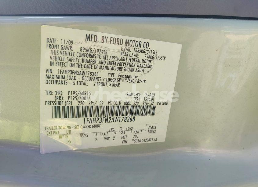 Photo 9 of 2010 Ford Focus SE (VIN 1FAHP3FN2AW178368)