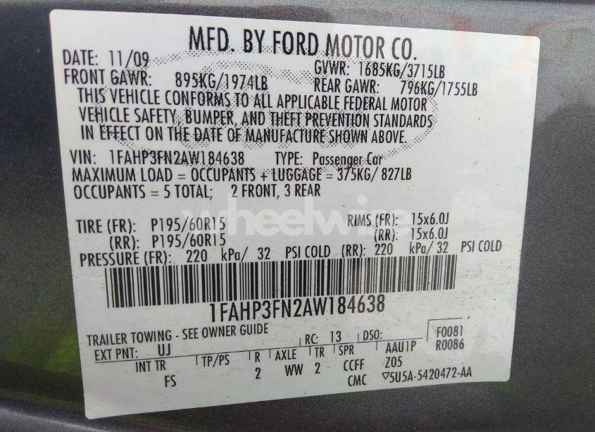 Photo 9 of 2010 Ford Focus SE (VIN 1FAHP3FN2AW184638)