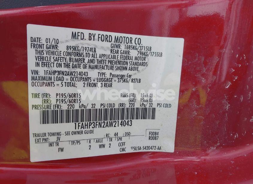 Photo 9 of 2010 Ford Focus SE (VIN 1FAHP3FN2AW214043)