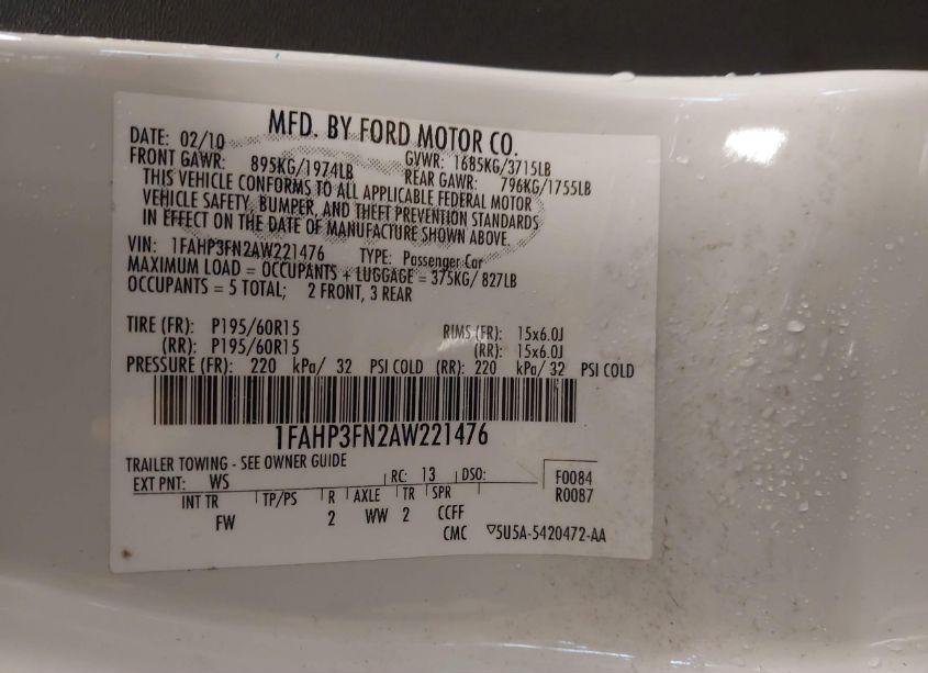 Photo 9 of 2010 Ford Focus SE (VIN 1FAHP3FN2AW221476)