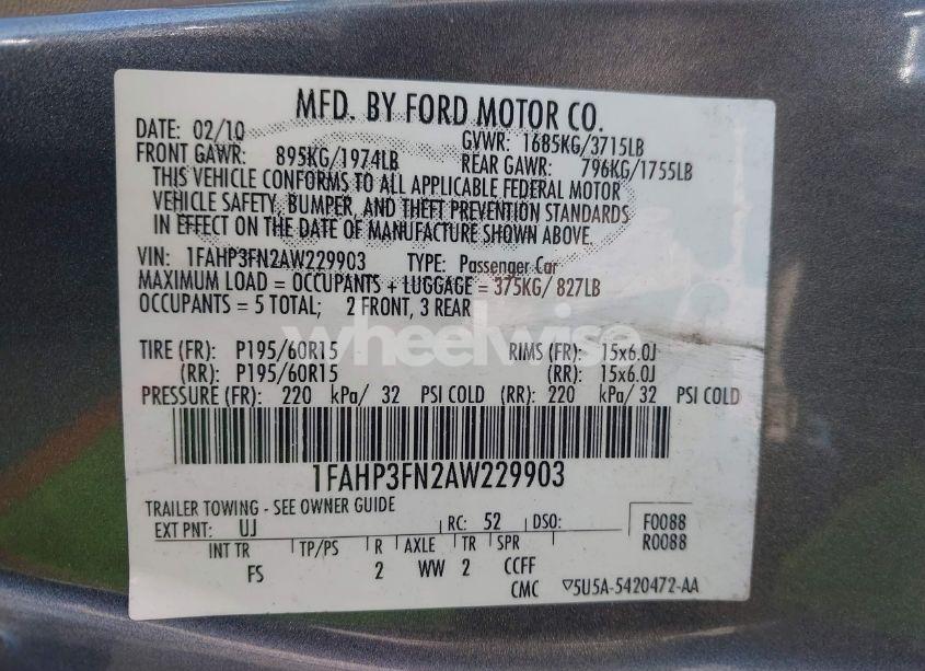 Photo 9 of 2010 Ford Focus SE (VIN 1FAHP3FN2AW229903)