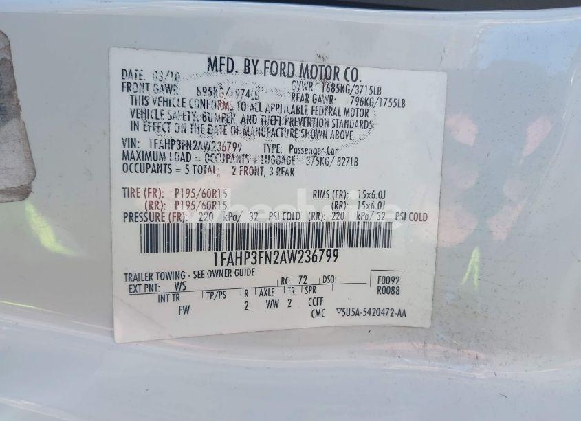 Photo 9 of 2010 Ford Focus SE (VIN 1FAHP3FN2AW236799)