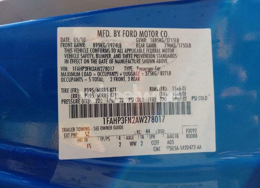 Photo 9 of 2010 Ford Focus SE (VIN 1FAHP3FN2AW278017)