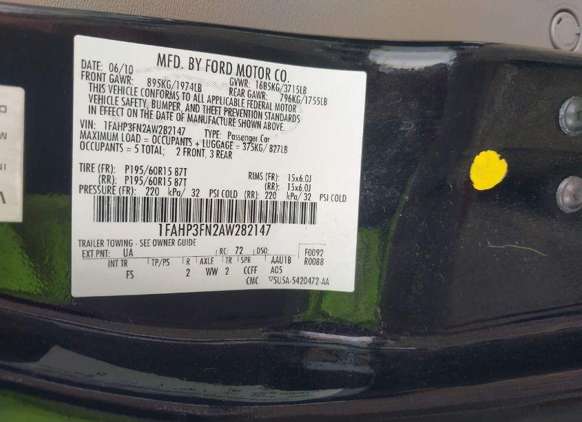 Photo 9 of 2010 Ford Focus SE (VIN 1FAHP3FN2AW282147)