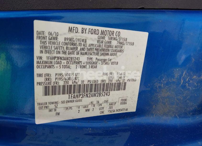 Photo 9 of 2010 Ford Focus SE (VIN 1FAHP3FN2AW285243)