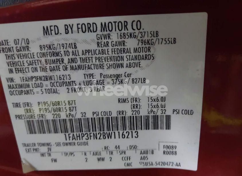 Photo 9 of 2011 Ford Focus SE (VIN 1FAHP3FN2BW116213)