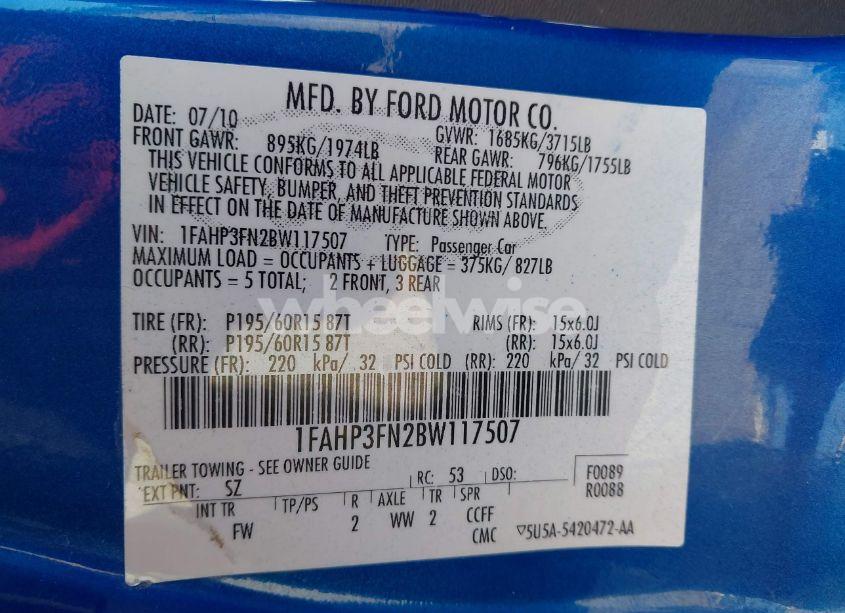 Photo 9 of 2011 Ford Focus SE (VIN 1FAHP3FN2BW117507)