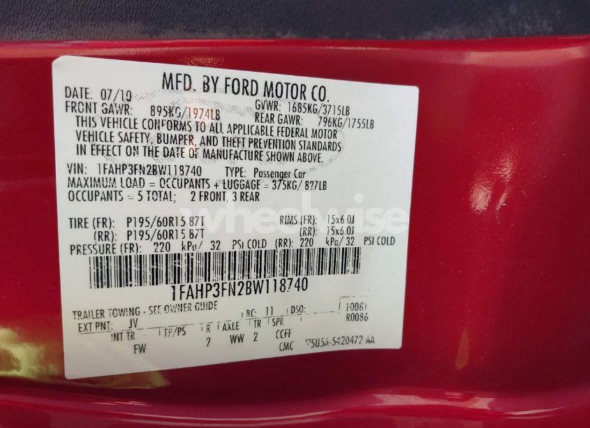 Photo 9 of 2011 Ford Focus SE (VIN 1FAHP3FN2BW118740)