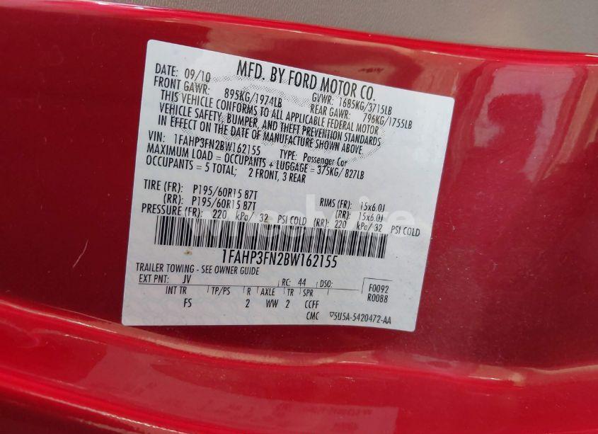 Photo 9 of 2011 Ford Focus SE (VIN 1FAHP3FN2BW162155)