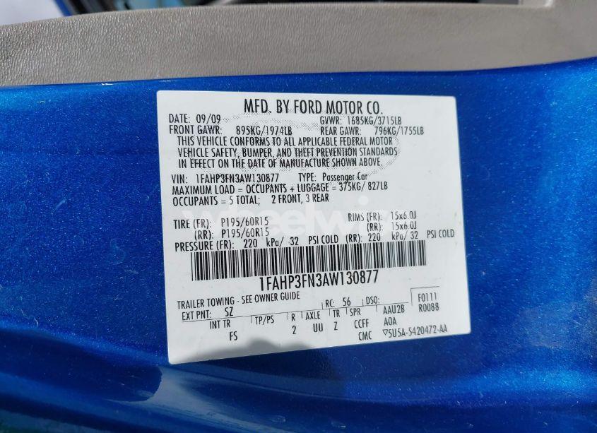 Photo 9 of 2010 Ford Focus SE (VIN 1FAHP3FN3AW130877)