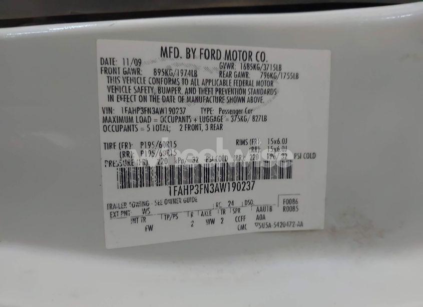 Photo 9 of 2010 Ford Focus SE (VIN 1FAHP3FN3AW190237)