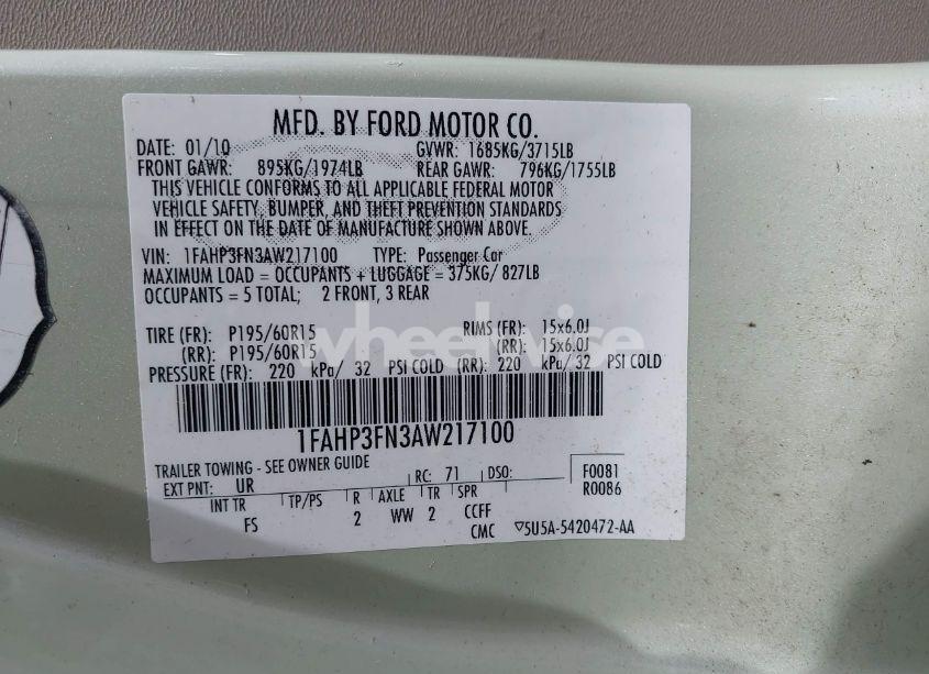 Photo 9 of 2010 Ford Focus SE (VIN 1FAHP3FN3AW217100)