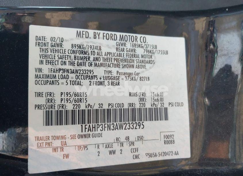 Photo 9 of 2010 Ford Focus SE (VIN 1FAHP3FN3AW233295)