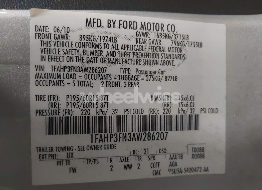 Photo 9 of 2010 Ford Focus SE (VIN 1FAHP3FN3AW286207)