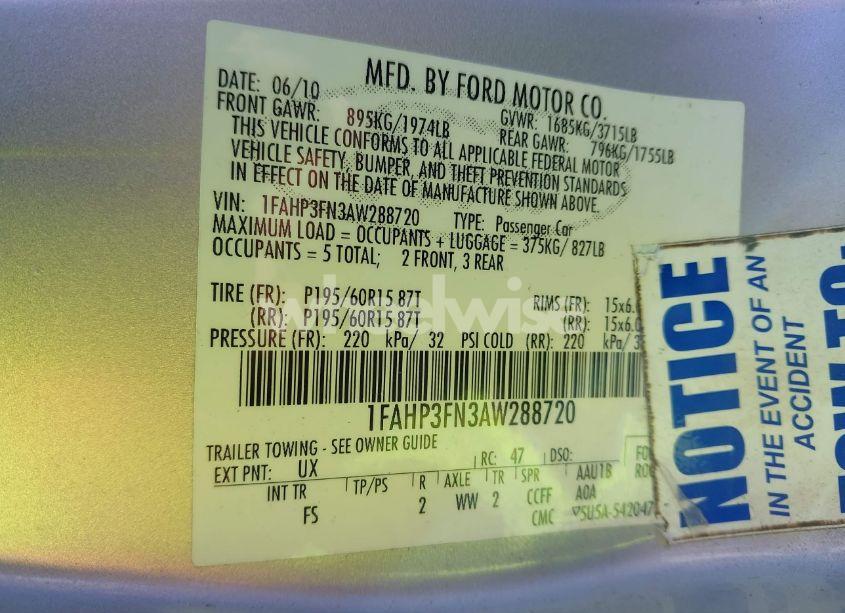 Photo 9 of 2010 Ford Focus SE (VIN 1FAHP3FN3AW288720)