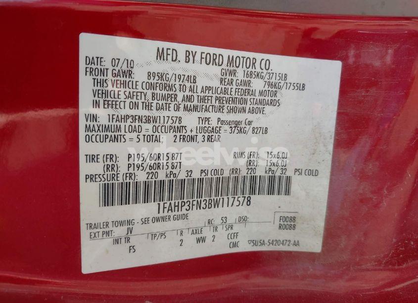 Photo 9 of 2011 Ford Focus SE (VIN 1FAHP3FN3BW117578)