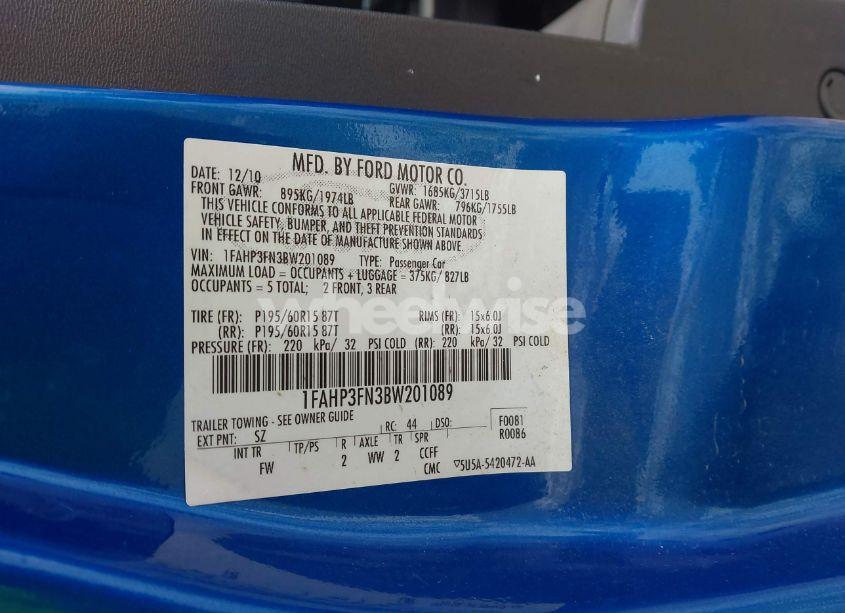 Photo 9 of 2011 Ford Focus SE (VIN 1FAHP3FN3BW201089)