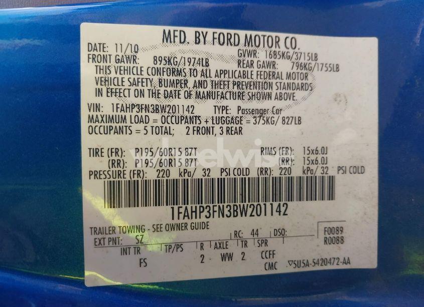 Photo 9 of 2011 Ford Focus SE (VIN 1FAHP3FN3BW201142)