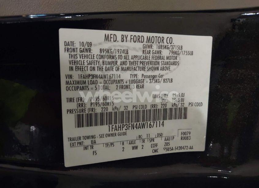 Photo 9 of 2010 Ford Focus SE (VIN 1FAHP3FN4AW167114)