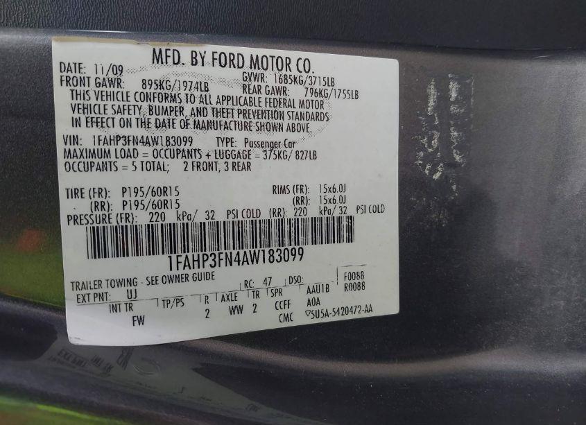 Photo 9 of 2010 Ford Focus SE (VIN 1FAHP3FN4AW183099)