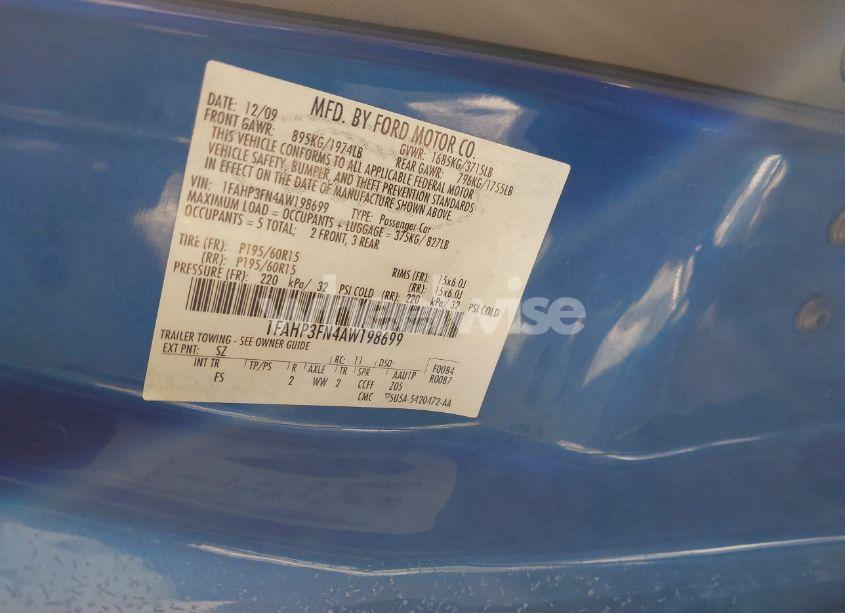 Photo 9 of 2010 Ford Focus SE (VIN 1FAHP3FN4AW198699)