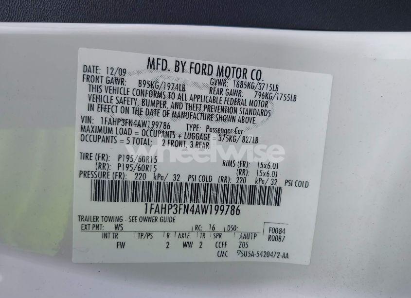 Photo 9 of 2010 Ford Focus SE (VIN 1FAHP3FN4AW199786)