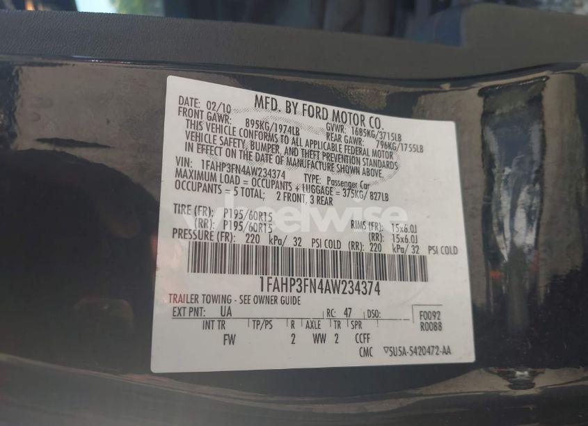 Photo 9 of 2010 Ford Focus SE (VIN 1FAHP3FN4AW234374)