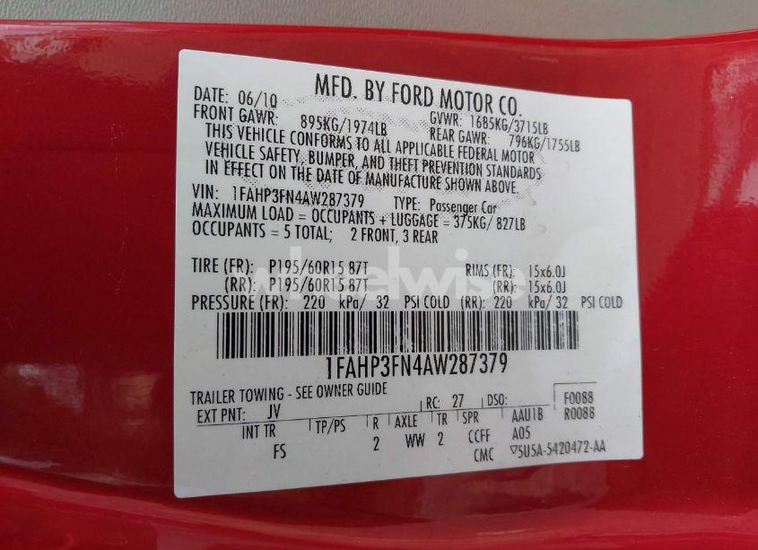 Photo 9 of 2010 Ford Focus SE (VIN 1FAHP3FN4AW287379)