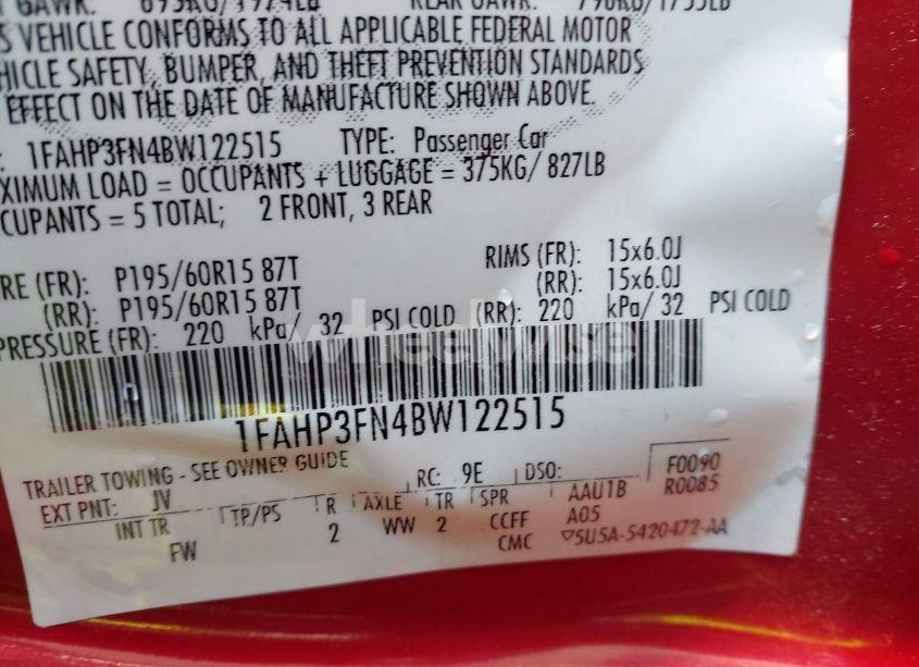 Photo 9 of 2011 Ford Focus SE (VIN 1FAHP3FN4BW122515)