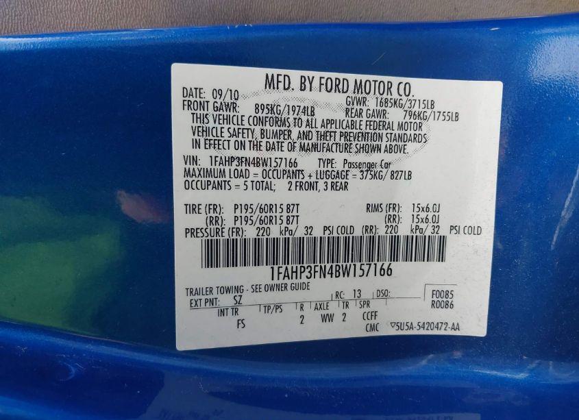 Photo 9 of 2011 Ford Focus SE (VIN 1FAHP3FN4BW157166)