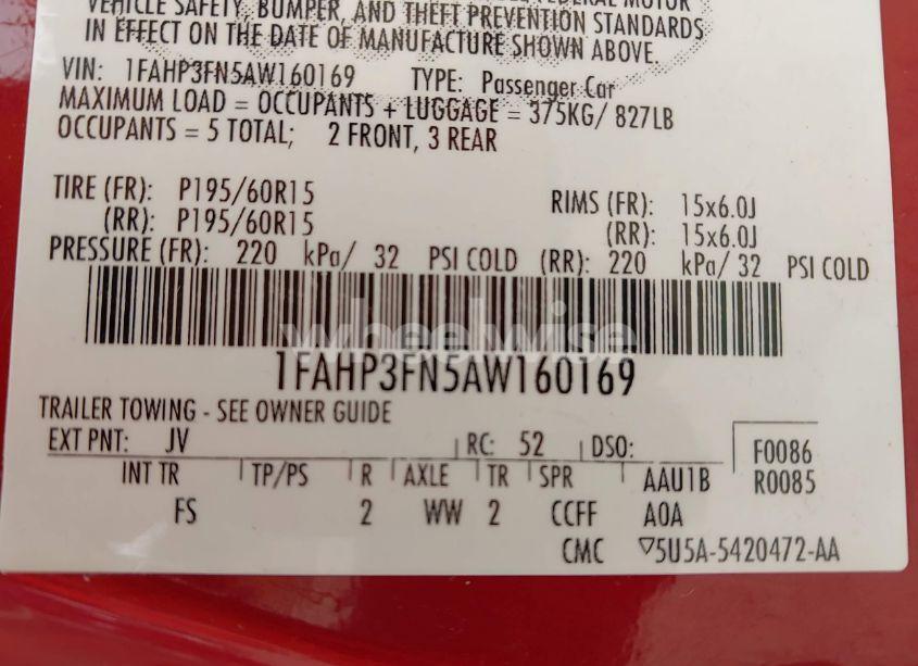 Photo 9 of 2010 Ford Focus SE (VIN 1FAHP3FN5AW160169)