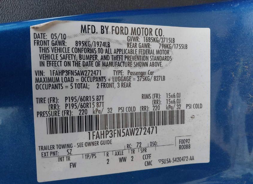 Photo 9 of 2010 Ford Focus SE (VIN 1FAHP3FN5AW272471)