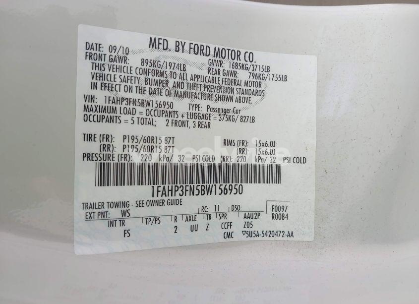 Photo 9 of 2011 Ford Focus SE (VIN 1FAHP3FN5BW156950)