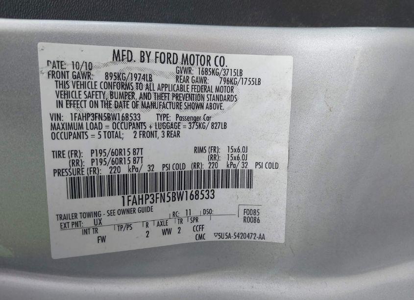 Photo 9 of 2011 Ford Focus SE (VIN 1FAHP3FN5BW168533)