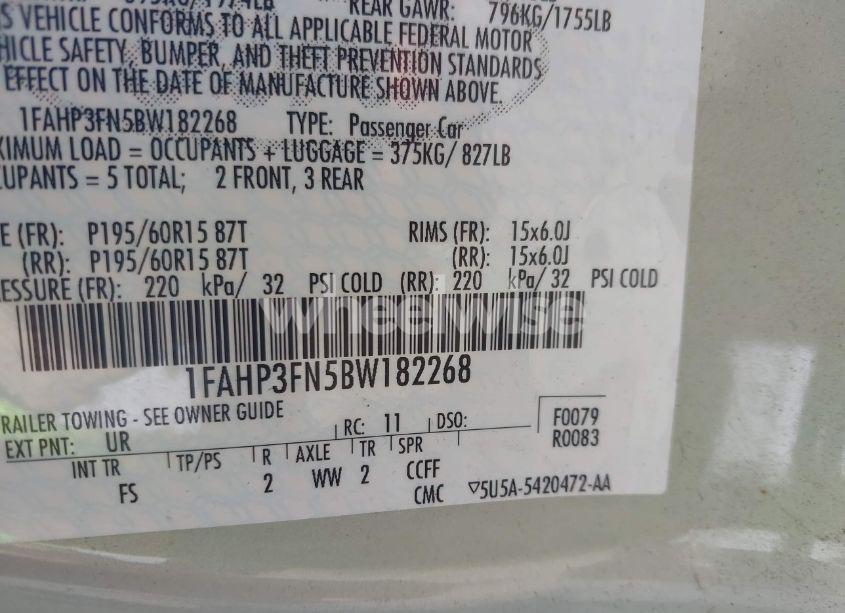 Photo 9 of 2011 Ford Focus SE (VIN 1FAHP3FN5BW182268)