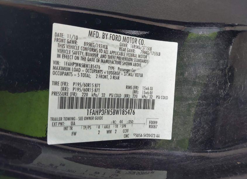 Photo 9 of 2011 Ford Focus SE (VIN 1FAHP3FN5BW185476)