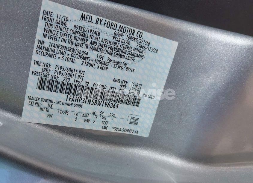 Photo 9 of 2011 Ford Focus SE (VIN 1FAHP3FN5BW196364)