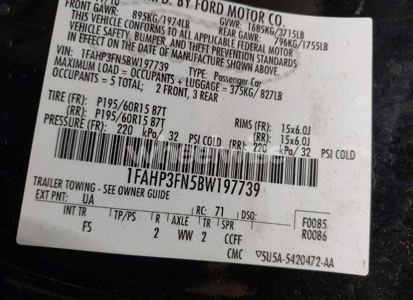 Photo 9 of 2011 Ford Focus SE (VIN 1FAHP3FN5BW197739)