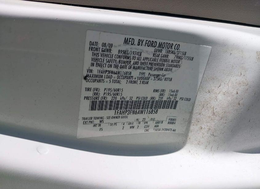 Photo 9 of 2010 Ford Focus SE (VIN 1FAHP3FN6AW116858)