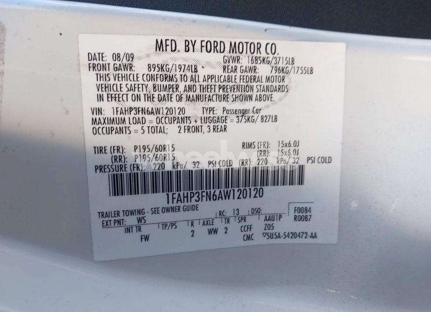 Photo 9 of 2010 Ford Focus SE (VIN 1FAHP3FN6AW120120)