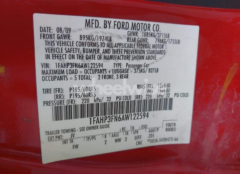 Photo 9 of 2010 Ford Focus SE (VIN 1FAHP3FN6AW122594)